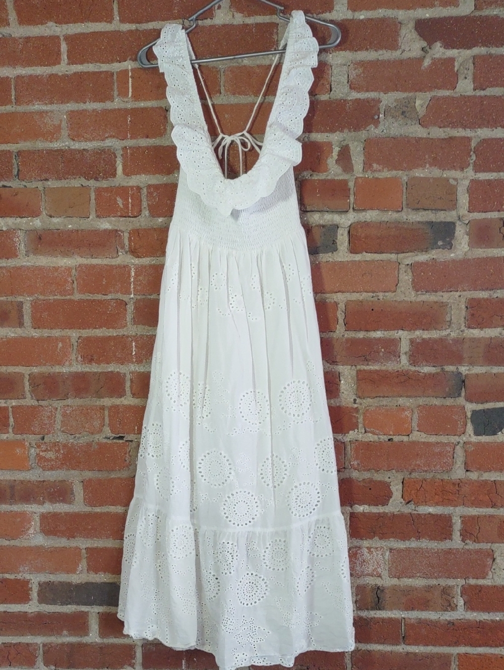 Astr White Eyelet Maxi with Scalloped V-Back